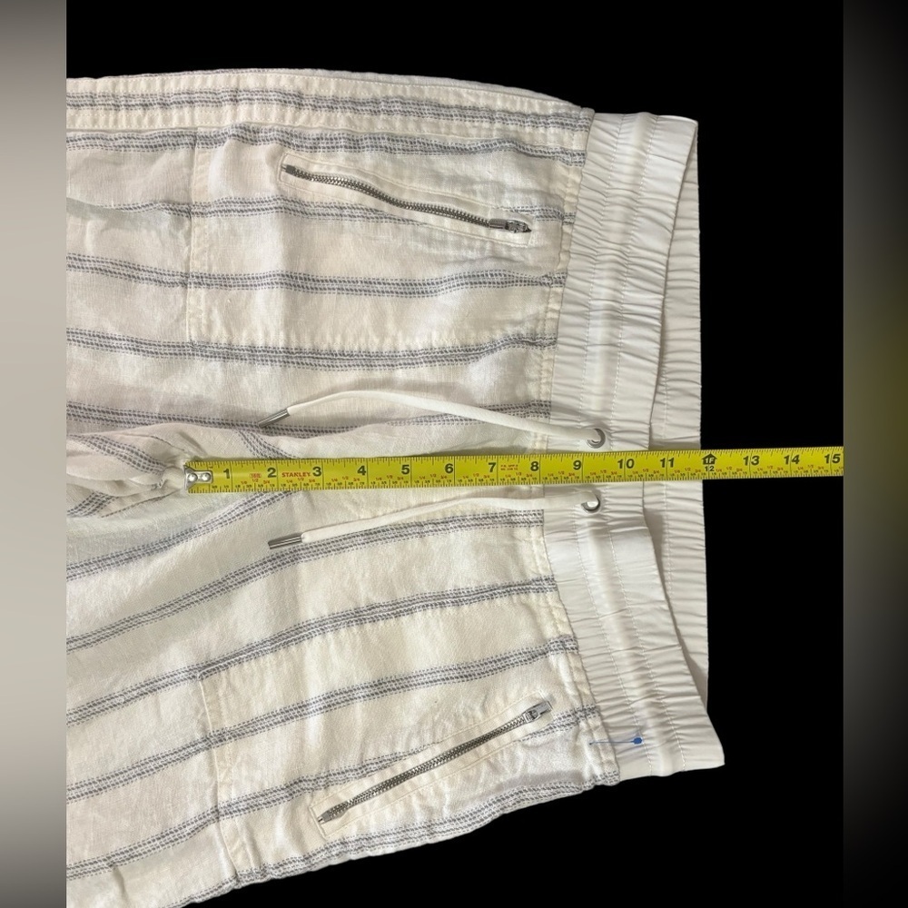 Athleta Stripe Bali 100% Linen Pants Women's Blue White Pinstripes wide … - Picture 11 of 12
